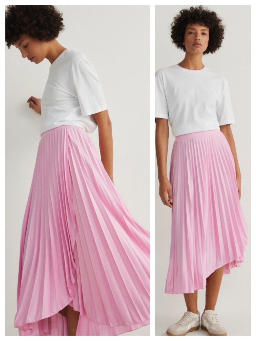 Reserved Pastel Pink Pleated High Waist Asymmetric Wrap Midi Skirt